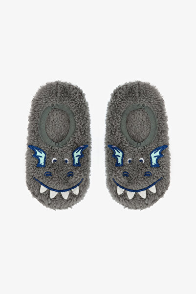 Penti Graue Hausschuhe für Jungen mit Drachen-Stickerei und rutschfester Sohle