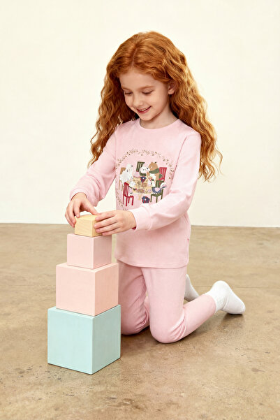 Penti Dusty Rose Girl's Striped Printed Pajama Set