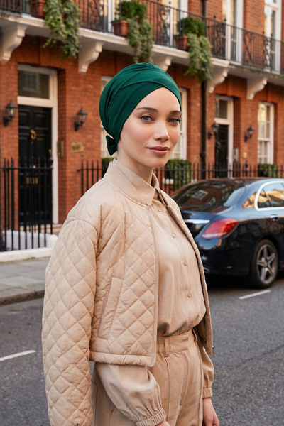 Aisha's Design بونيه قطني ممشط بحزام، B-31، أخضر داكن