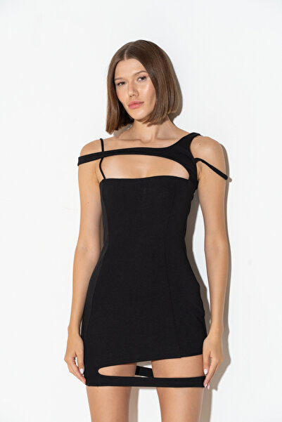 Kikiriki Siyah Bant Detaylı Askılı Mini Elbise