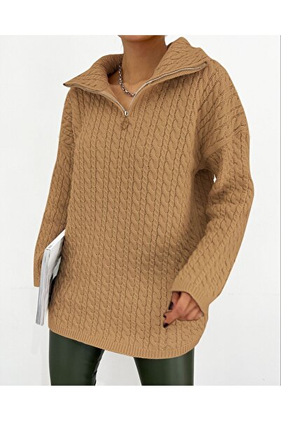 HİJABAYA Χειμερινό πλεκτό πουλόβερ με μισό φερμουάρ