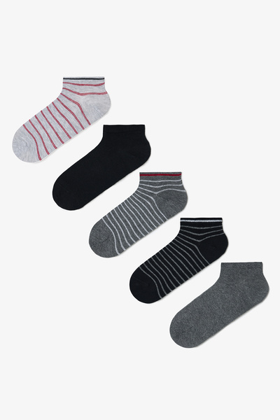 Penti Men's Gray Line Striped 5-Piece Booties Socks