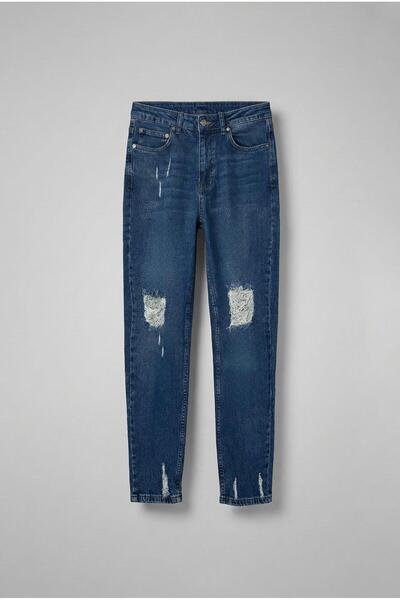 ablukaonline Мъжки Boyfriend Fit протрити дънкови панталони Тъмно синьо