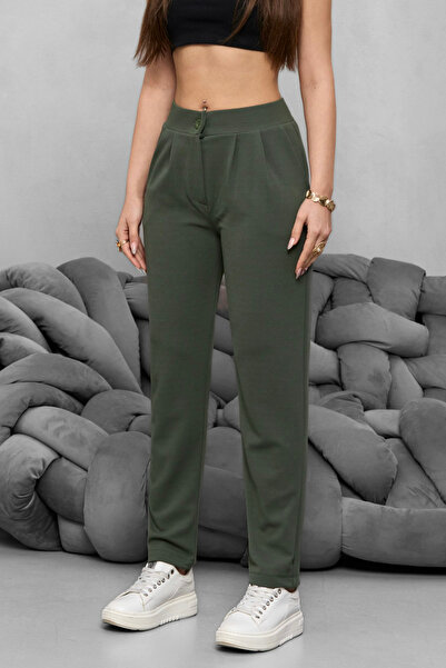 BİKELİFE Women's High Waist Lycra Stretchy Carrot Cut Fabric Pants