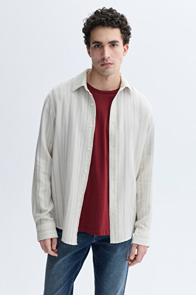 Mudo قميص مخطط بأكمام طويلة وقصة عادية