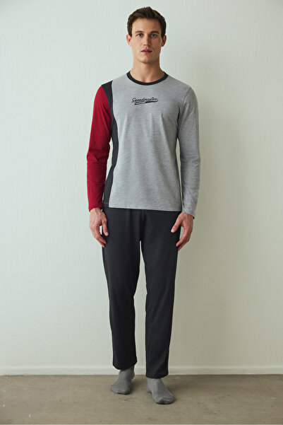 Penti Langarm-Pyjama-Set aus Baumwolle mit Rundhalsausschnitt und Speedmaster-Slogan-Aufdruck für Herren