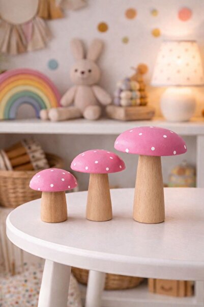 His Art Workshop AHŞAP 3 LÜ MANTAR PEMBE