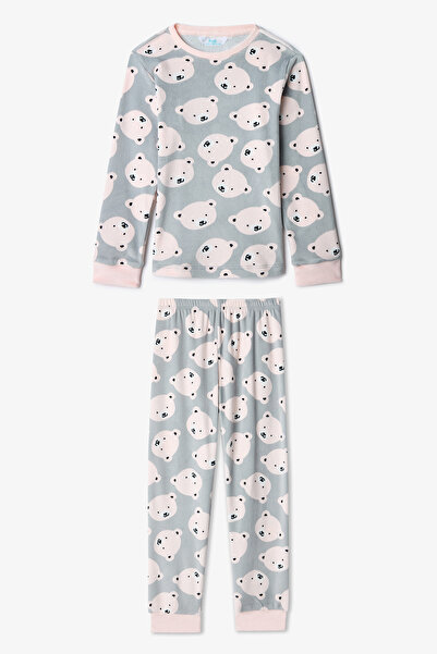 Penti Graues Mädchen-Pyjama-Set mit Bärenmuster