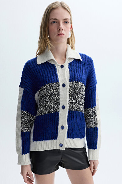 Mudo Color Block Polo Neck Cardigan