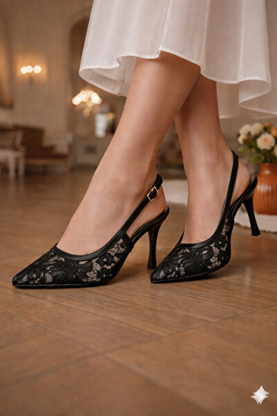 Efulia حذاء نسائي للسهرة بكعب رفيع ومزين بالدانتيل للمناسبات الخاصة وحفلات الزفاف، ارتفاع الكعب 9 سم