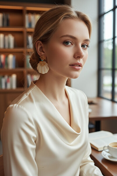 ELENOR Kadın Vintage Deniz Kabuğu Detaylı Gold Küpe