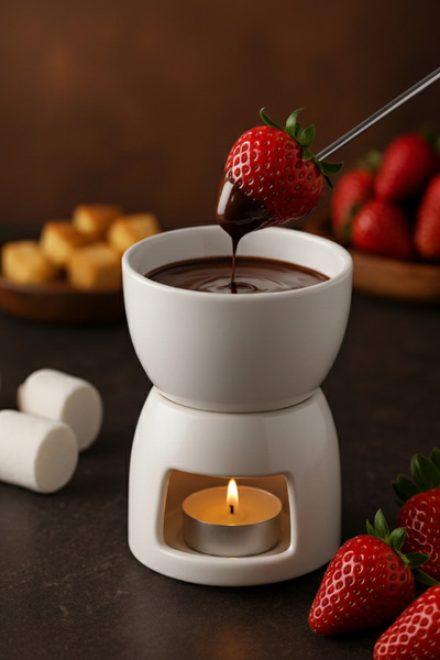 yusa stores Porselen Fondü Seti Mumlu Çikolata Isıtıcı ve Meyve Sunum Seti