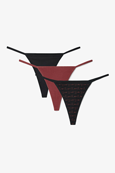 Penti Hope Heart Patterned Low Waist 3-Piece String Panties