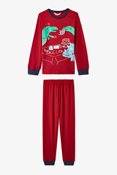 Penti Set de pijamale cu mâneci lungi pentru băiat roșu Dinozaur cu imprimeu