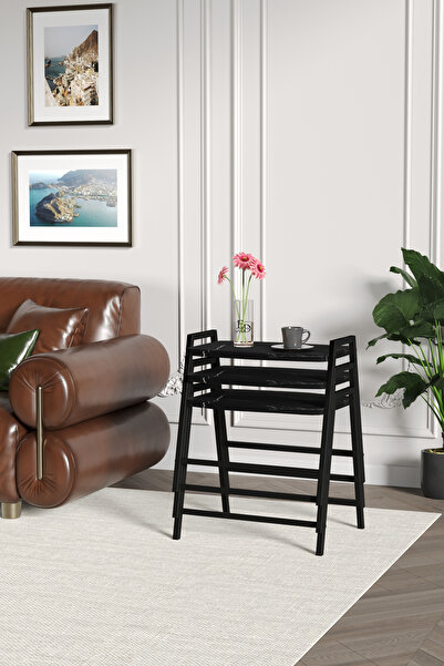 ED Efelez Design Zigon Sehpa , Aden 3'lü Tepsi Zigon Sehpa Takımı Siyah Metal...