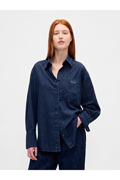 GAP Kadın Koyu Mavi UltraSoft Denim Big Gömlek