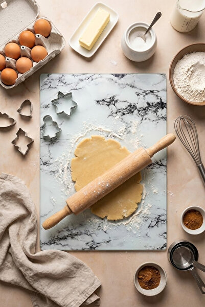 MAKRİ HOME Flower Patterned Glass, Cutting Board, 25 × 35 cm