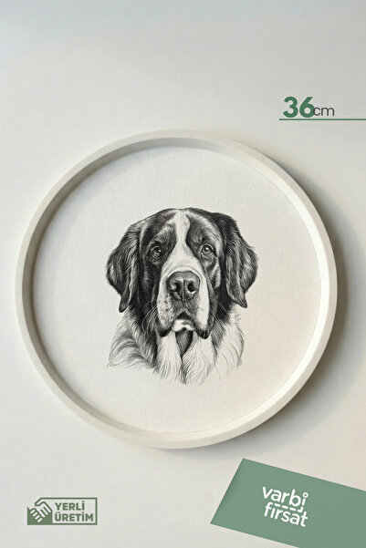 Varbifırsat Dog Patterned Round Decorative Tray - 36 cm