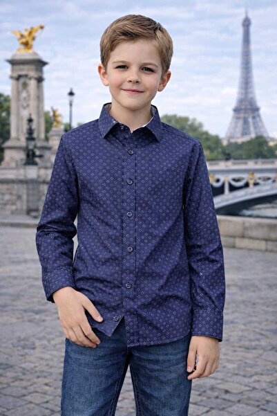 Louis Kids قميص للأولاد منقوش مربع صغير بأكمام طويلة للموسم الجديد