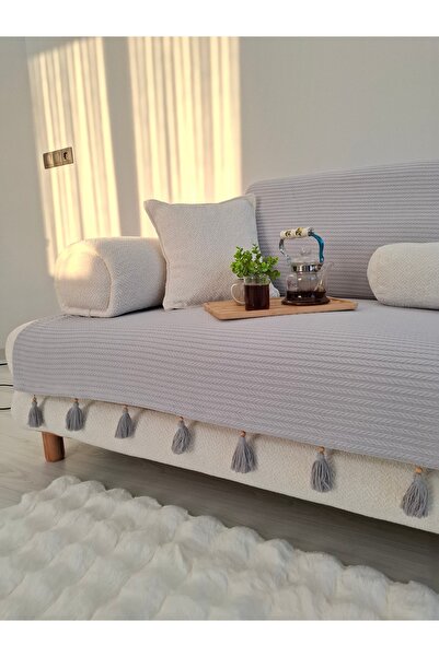 ARVA Home 180X220 Shawl Model Sofa Cover 100% Cotton Tufted Sofa Cover