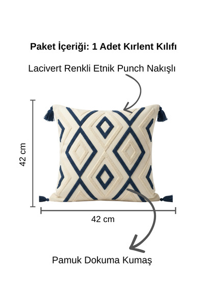 Destiva Home Buldan İşi Ethnic Geometric Patterned Tasseled Punch Throw Pillow Cover 42X42Cm