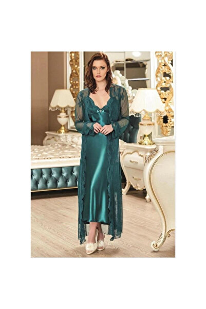 Nurteks Kadın Kırmızı Dantel Sabahlık Uzun Gecelik Takım 5111