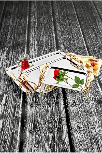 ÖZLİFE صينية كبيرة الحجم من إكرين بلون ذهبي عادي