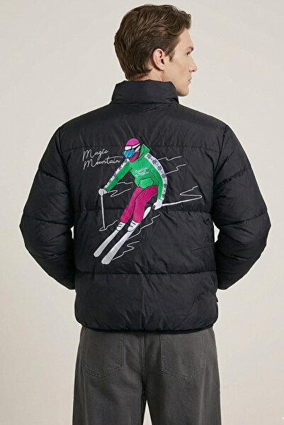 ALLUNIQUE Erkek Oversize Çift Taraflı Kaz Tüyü Dolgulu Siyah Outdoor Mont