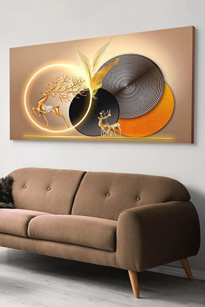 Evinemoda Gold Geyik Yuvarlak Desenler Tek Parça Işıksız Kanvas - Canvas Tablo