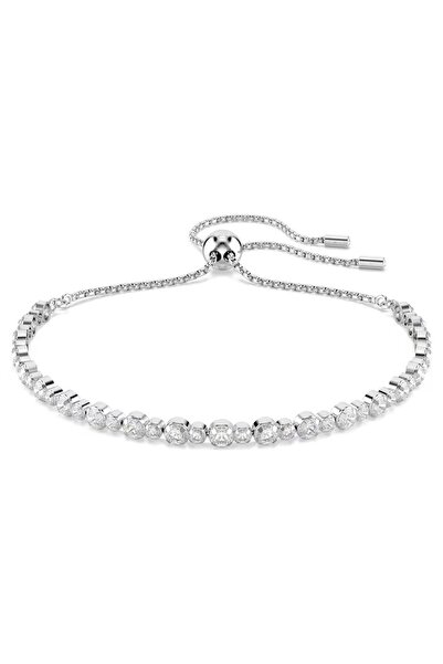 Swarovski Matrix Tennis bileklik, Karışık yuvarlak kesimler, Beyaz, Rodyum ka...