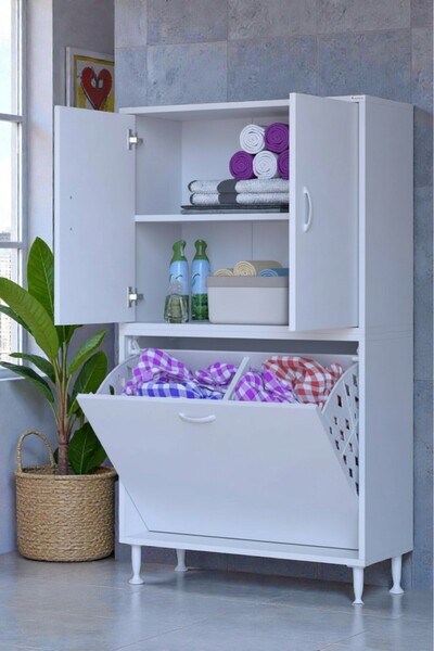 Eliusta Miretta Üst Bölme Kapaklı Altı Kirli Sepetli Dolap 70 cm Genişlik Bey...