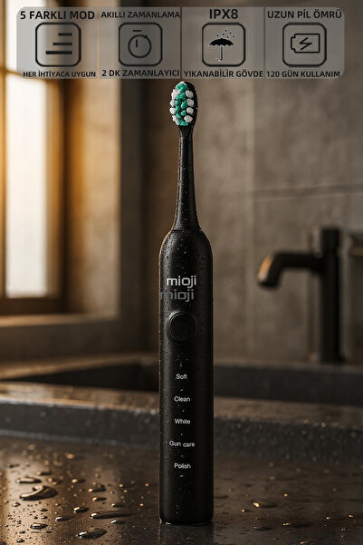Mioji Oral B1 Şarj Edilebilir Diş Fırçası Siyah + 3 Yedek Başlık