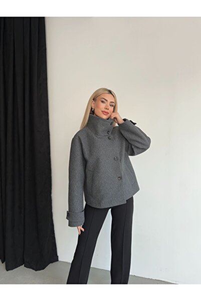 ParlaMira Women's Mock Neck Cotton Textured Premium Cashmere Coat