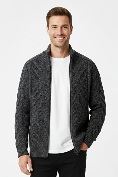 Pulltonic Erkek Yarım Balıkçı Yaka Kırçıllı Fermuarlı Kalın Hırka