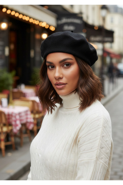 Mollycrush Women's Black Painter Beret |   Felt Transitional French Hat