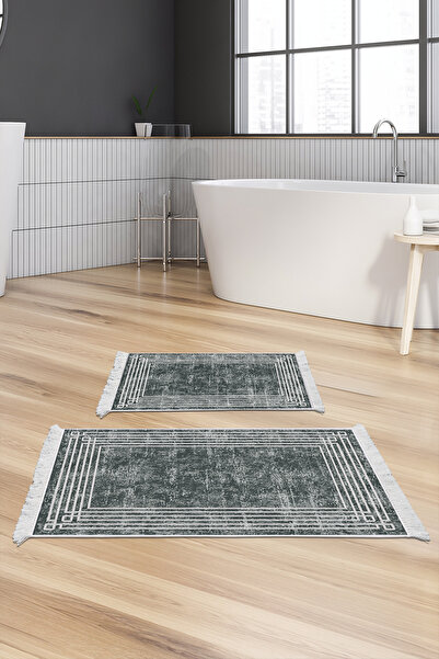 KAYABEY HOME طقم سجادة حمام بقاعدة مضادة للانزلاق Djt مكونة من قطعتين ستار قط...