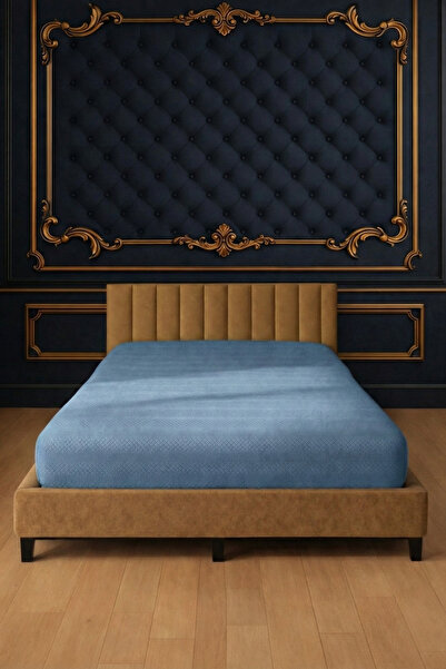 Pera Deluxe Blue Color Jacquard Cotton Combed Elastic Bed Sheet 180X200 cm – Domestic Production