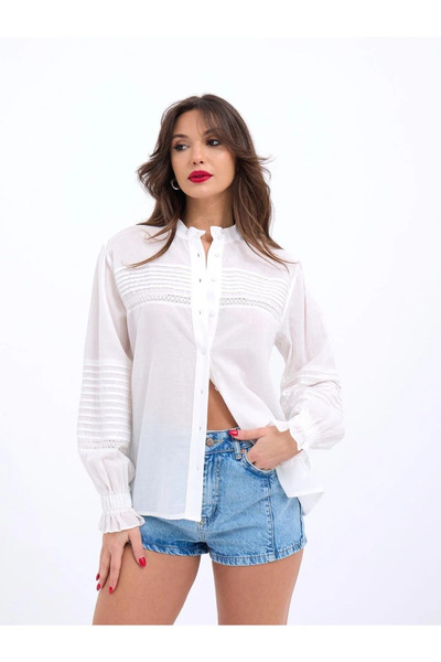 Womengrom Fame Women's 100% Cotton Sleeve Detail Shirt