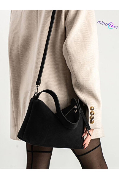 Minamor Τσάντα χειρός και ώμου από σουέντ με λεπτομέρεια ζώνης