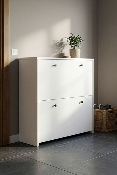 Martha Life Dört Kapaklı Ayakkabılık ve Çok Amaçlı Dolap - 4 Raflı Metal Kulplu Modern Tasarım