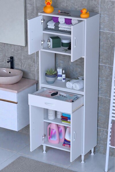 Eliusta Nordi 4 Kapak 2 Raflı Beyaz Dolap 55x173x32,5 cm Çekmeceli Çok Amaçlı...