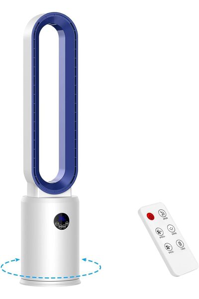 RADIOTRONICS مروحة عمودية بدون شفرات، مروحة عمودية هادئة مقاس 38 بوصة مع جهاز تحكم عن بعد، 24 سرعة، مؤقت 12 ساعة، زاوية دوران 60 درجة، شاشة LED