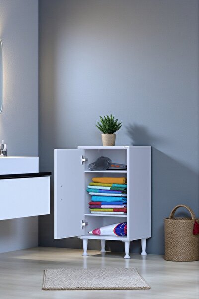 Eliusta Sabir 50 cm 2 Raflı Beyaz Banyo Mutfak Dolabı 3 Bölmeli Çok Amaçlı Do...