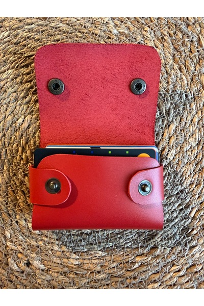 El Yapımı Minimalist Çıtçıtlı Deri Yatay Kartlık & Cüzdan