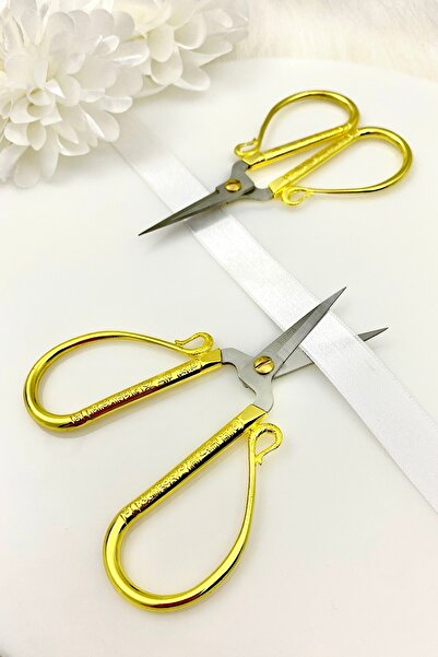 ZEYMERADE Promise Engagement Scissors Gold, Ribbon Opening Special Day Ceremonial Sewing Embroidery Scissors Wide Model