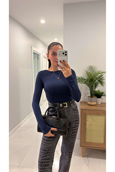 BİRCANÇİL Bluză Dlvin Peri bleumarin cu decolteu barcă