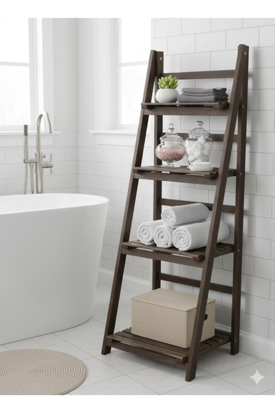 Noor High-quality, foldable, 4-tier wooden shelf with a multi-level ladder design, brown color, 45*112