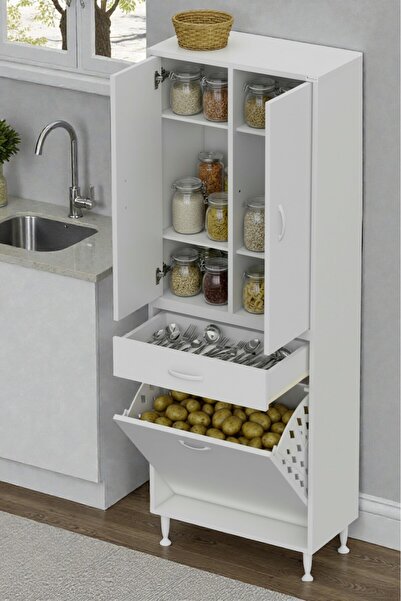 Eliusta Wall Beyaz Banyo Dolabı 55 cm Tek Göz Bölmeli Sepet 55x171x32,5 cm 4 ...