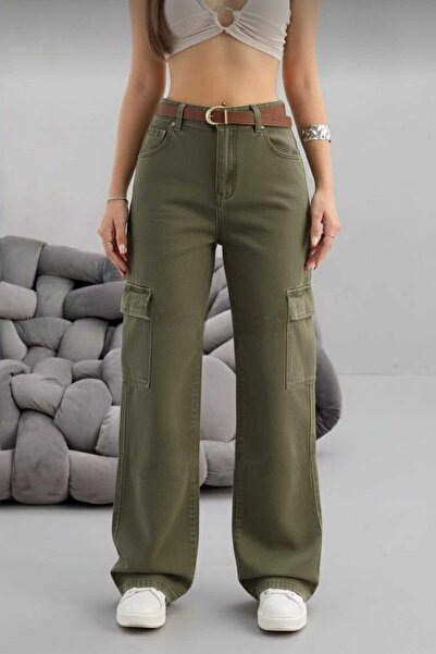 NWC Women's Khaki Cargo No Back Pocket Super High Waist Loose Stretch Fabric ...
