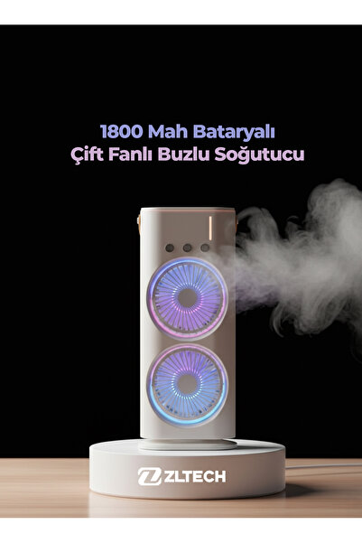 ZLTECH Şarjlı Su Püskürtmeli Buzlu Taşınabilir Fan Soğutucu Çift Fanlı MINI FAN